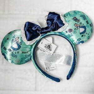 New Disney Parks Alice in Wonderland Minnie Ears, Blue and Green Headband